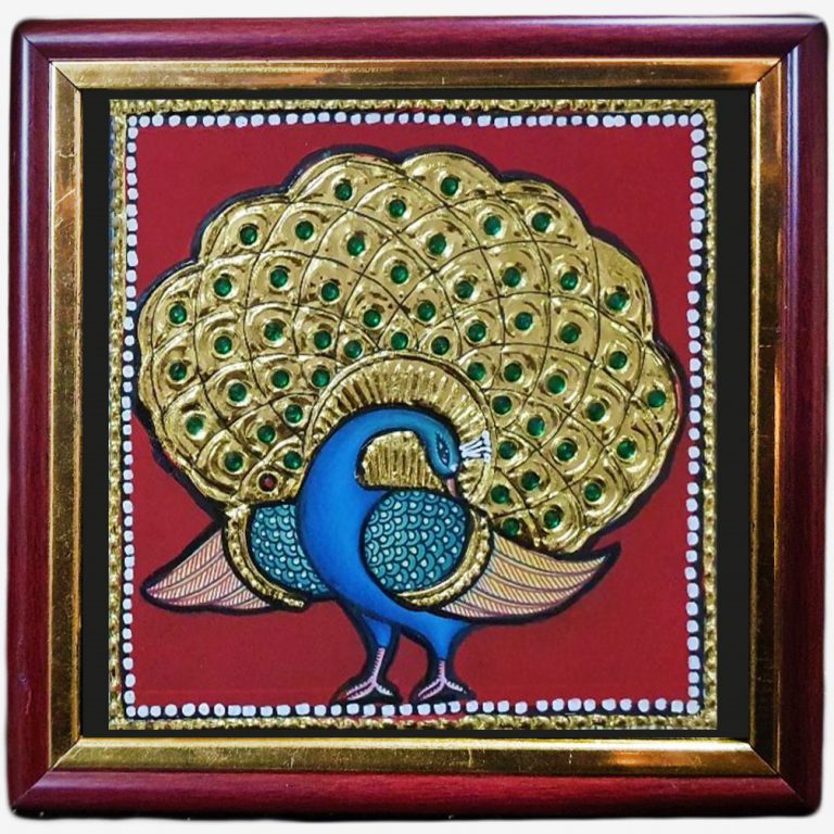 Buy Peacock with open feather Tanjore painting Online | Trogons .com