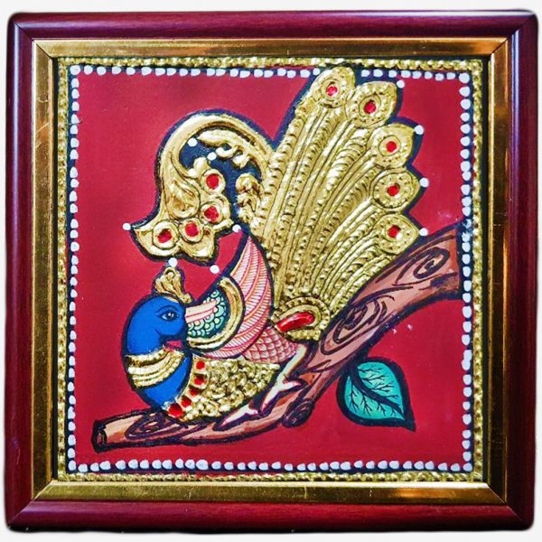 Buy Peacock with open feather Tanjore painting Online | Trogons .com