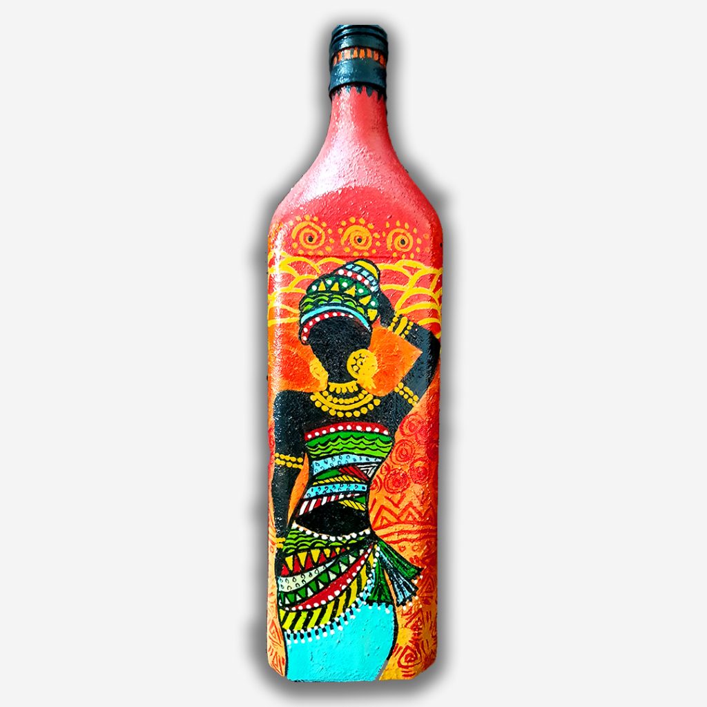 Buy Handpainted decorative glass bottle - African tribal art painting